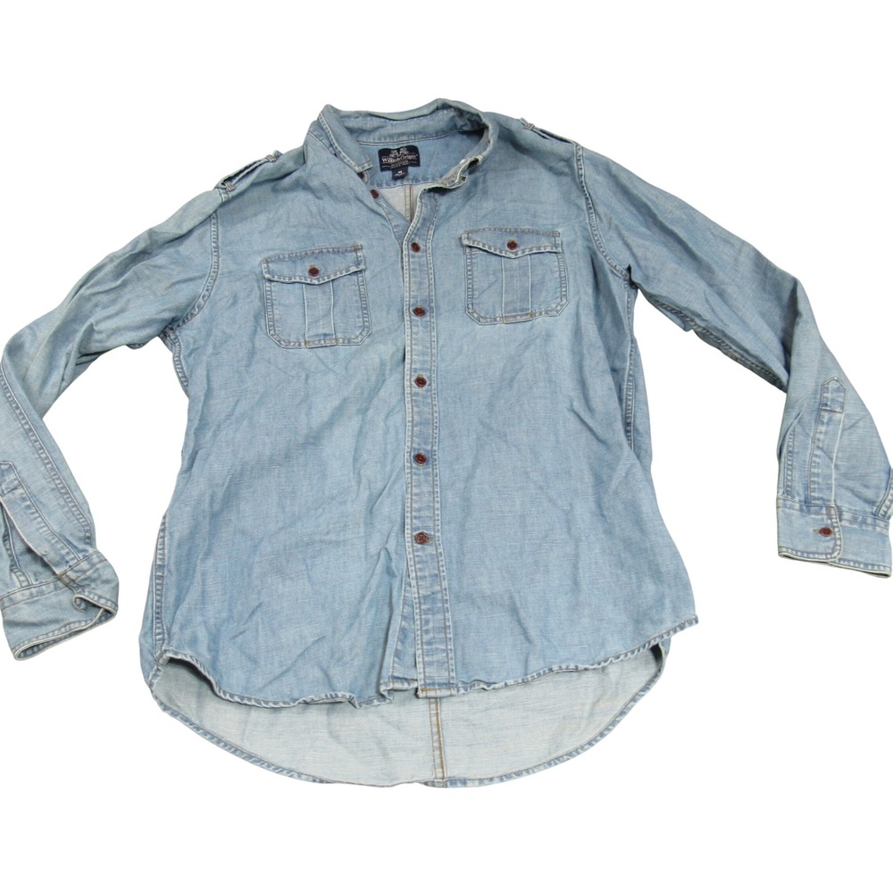 Willis & Geiger Mens Blue Denim Safari Shirt Epaulets Traditional Fit Size M